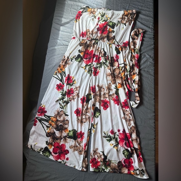 Strapless Floral Wide Leg Tie Waist Romper Jumpsuit Size XL - Picture 12 of 12